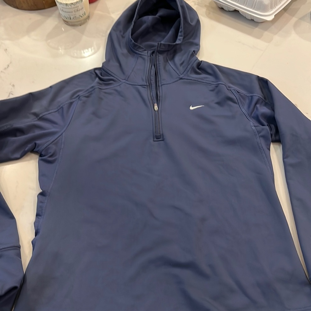 Nike  fit dry (fleece inside) sweatshirt size large, grey/ purple color